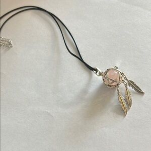 Silver and Pink Dreamcatcher Pendant Rose Quartz Necklace